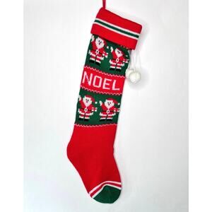 Vintage Knit Long Christmas Stocking 23" NOEL White Pom Poms